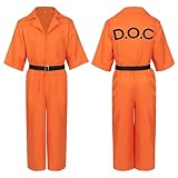 [Diki Home] 囚人服 しゅうじんふく スタイル ハロウィンコスプレ衣装 アメリカ風刑務所 オレンジ色収容者服 ジャンプスーツ ステージパフォーマンス衣装 プリズン コスチューム (B, XL)