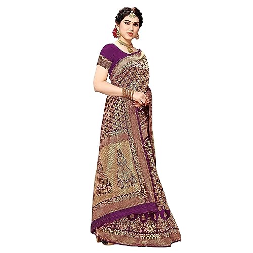 Yashika Women's Trendy Banarasi Kanjivaram Navy Color Art Silk Saree with Blouse Material
