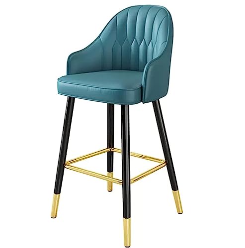Taburetes de bar, taburetes de bar, taburetes de cocina, taburetes de bar tapizados de cuero con altura de mostrador, taburetes de bar con respaldo y reposapiés, sillas de bar (Blu 65 cm)