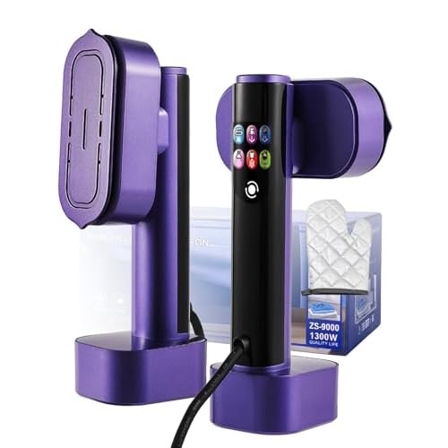 Steamer Garment Steamer, 1300W Travel Iron, 190ml Water Tank, 2-in-1 Steam Iron, 15s Fast Heat-Up, 5 Steam Modes, 1 Dry Ironing Mode, LED Display, Portable Garment Steamer for Clothes, Purple