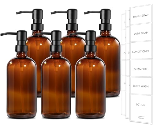 GMISUN Amber Glass Soap Dispenser, 6 Pack Bathroom Hand Soap
