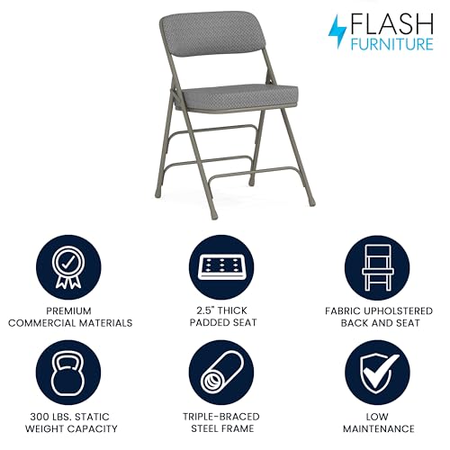 Flash Furniture 2 Pack Hercules Series Premium Curved Triple Braced & Double Hinged Fabric Metal Folding Chair - Image 4