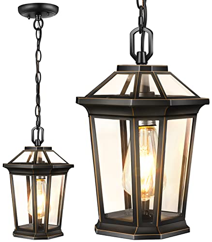 Vianis Outdoor Pendant Light Fixtures For Front Porch, Exterior Ceiling Hanging Lanterns, Anti-Rust Waterproof Farmhouse Outdoor Chandelier, Black Aluminum With Tempered Water Glass For Entryway #TOP25