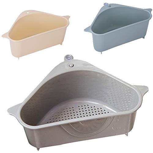 Keilafu Canasta de fregadero, estropajo organizador, Soportes de esponja para fregadero de 3 piezas para esquina de soporte de baño de cocina, cestas de drenaje de frutas duraderas con ventosa