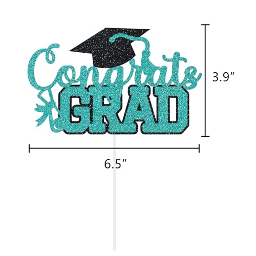 Congrats Grad Cake Topper Graduation Party Table Ideas Glitter Junior High School College University Decorations Teal by DUIILHOS - Used condition - Image 2