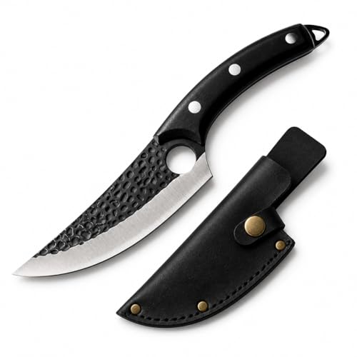 Image of Machado Forged Kitchen Utility Knife with Textured Grip Damascus Blade | Ergonomic Handle & Protective Sheath - Precision Cutting for Meat, Vegetables & Everyday Cooking - Black