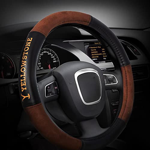 Plasticolor 006781R01 Yellowstone Logo Suede Leather Brown And Black Steering Wheel Cover #TOP4