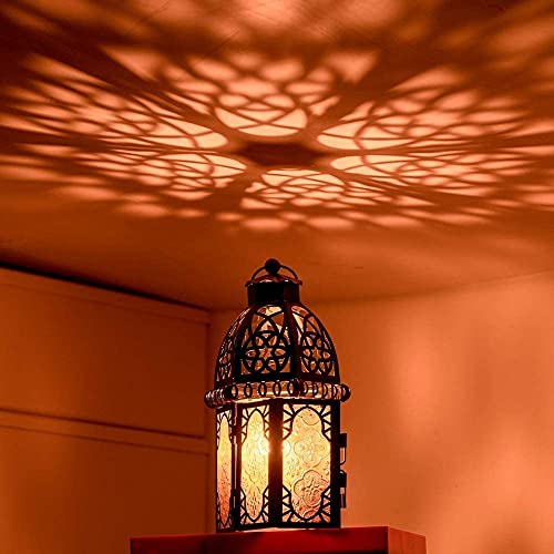 Needomo Moroccan Style Lantern Decorative, 12.8'' Vintage Metal Lantern Candle Holder Hanging Lantern For Ramadan, Tabletop Lantern Lamp For Home Decor Indoor Outdoor (Amber) #TOP7