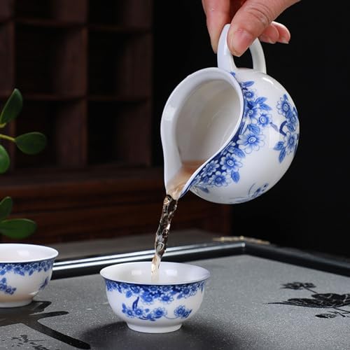 Image of Liang baobao Chinese Traditional Tea Tasting Cup Set of 4, 2oz White Porcelain Mini Cups for Gongfu Tea Ceremony (Butterfly Love Flower)