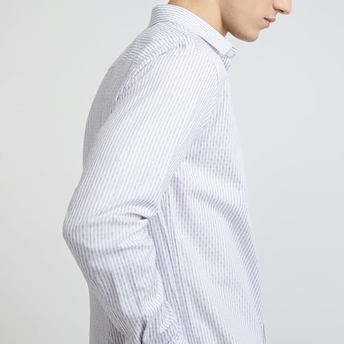 Image of Park Avenue Men's Pure Cotton Stripe Pattern Slim Fit Semi Cutaway Collar Full Sleeve Formal Shirt
