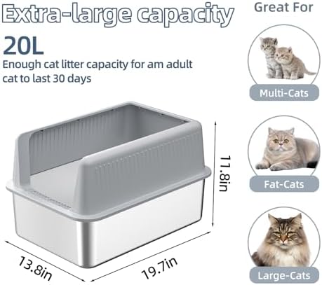 2PACK Stainless Steel Cat Litter Box with Lid - Large Cat Litter Box