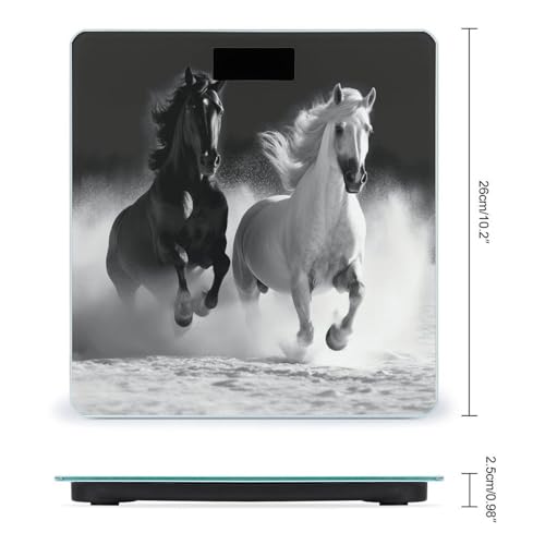 Báscula digital de baño con diseño caballos blanco y negro miniatura 2