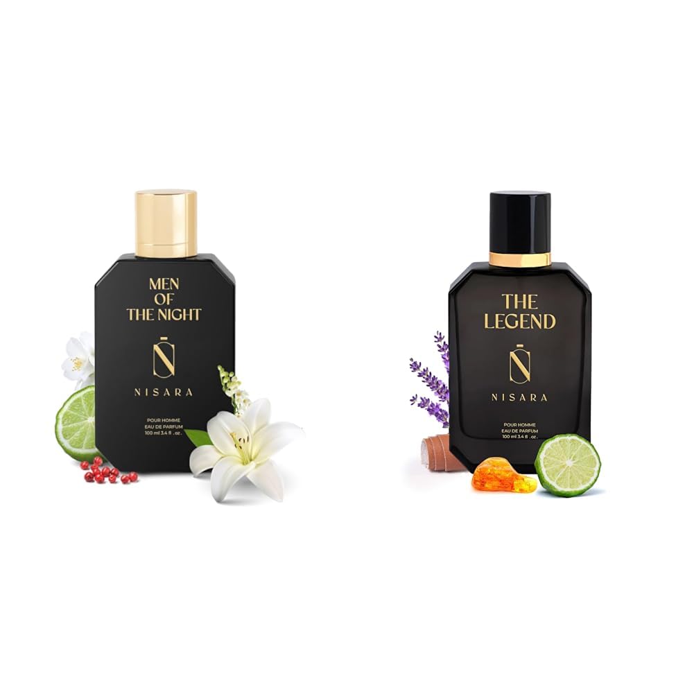 Nisara Men Of The Night & The Legend Eau De Parfum 100ml X 2 | Long Lasting Perfume Combo for Men | Chypre Musky Aromatic Woody Amber Fragrance |with Vetiver, Ambr & Moss Notes.