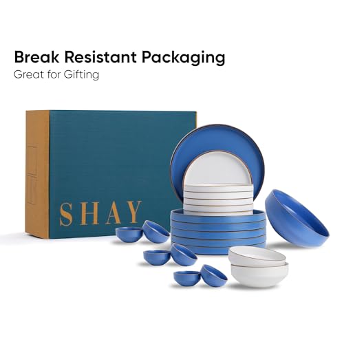 Image of Shay Modern Japandi Blue Ceramic Dinner Set, 21 Pcs, | Crockery Set |for Gifting & Dining | Matte Finish | Dinner Set Ceramic (Japandi Dinner Set - Blue, 21 Piece)