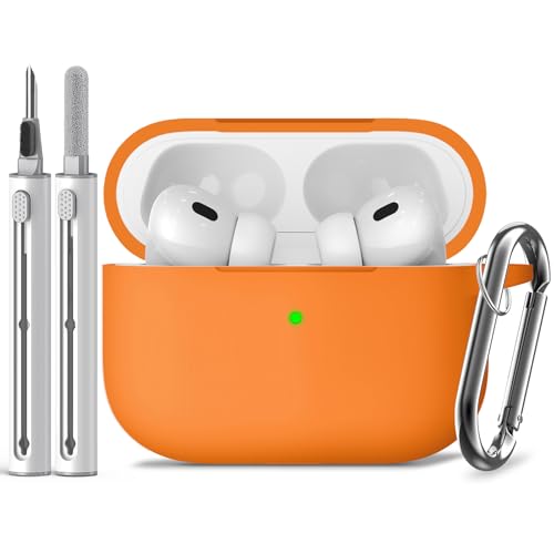 Inesore Compatible with Airpods Pro 2nd/1st Case Cover,Silicone Protective Case for Apple Airpods Pro 2nd/1st Generation Charging Case with Keychain and Cleaner Pen,for Women Men(Orange)