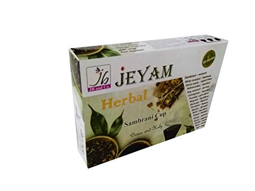 Image of JB AND CO JEYAM Natural Sambrani Dhoopam Dozen Box (12-Cups) HERBAL flavor dhoop cups Mooligai Sambrani (HERBALS) (Pack of 4 x 12 = 48 Cups)