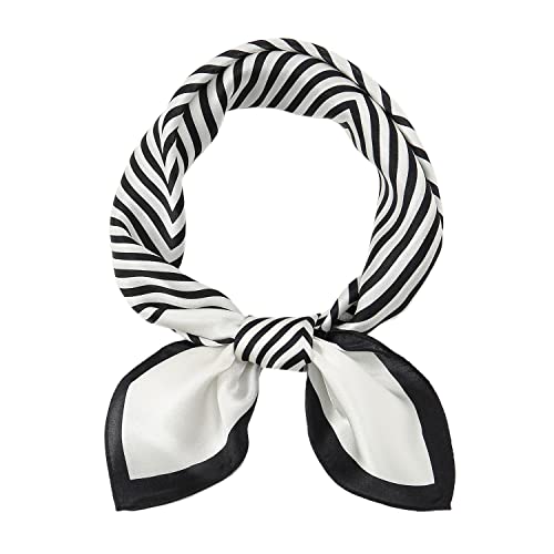 RIIQIICHY 100% Mulberry Silk Scarf Head Scarf for Women Hair Scarf for Sleeping Hair Wrapping at Night Square Neck Scarves 21"-white & Black-stripe