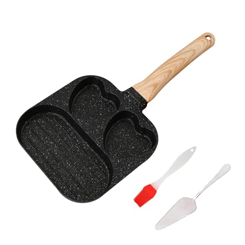 Kuci Heart-Shaped 3-in-1 Nonstick Pan Set - Granite Coating Breakfast Maker with 2 Egg Hearts + Large Griddle, Free Spatula & Oil Brush - Fast Heating & Low Smoke for Family Cooking (Black) by Kuci - Used condition - CA$12.41