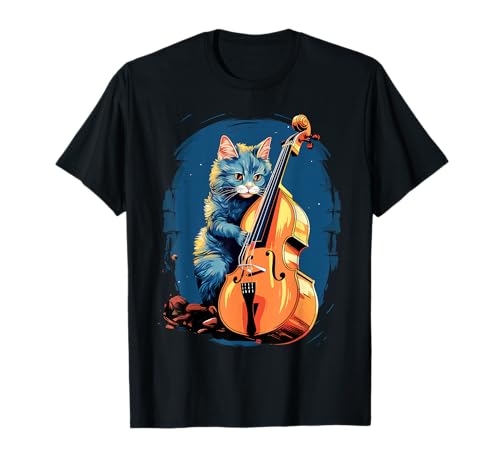 Musique Chat Contrebasse Drôle Chat Jouant de la contrebasse T-Shirt