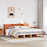 Assemblage requis : oui INLIFE Lit bibliothèque sans Matelas Cire Marron 200x200cm Bois massif-3323889