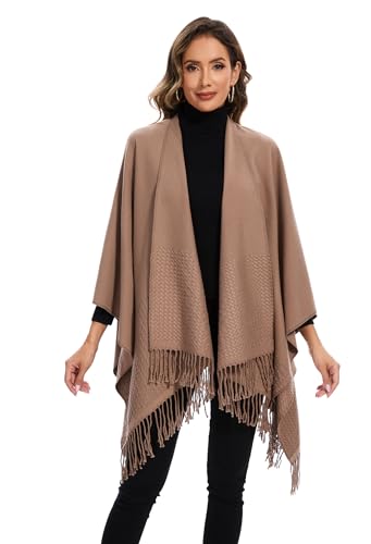 colornival Elegante Mantella da Donna con Fronte Aperto Poncho Morbido,