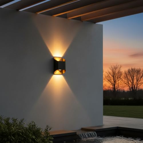 Image of Waterproof Up Down Led Wall Lamp, Aluminium IP65 Body 1+1 Ray, Warm White, Indoor /Outdoor Decorative Wall Sconce Light (NOVA)