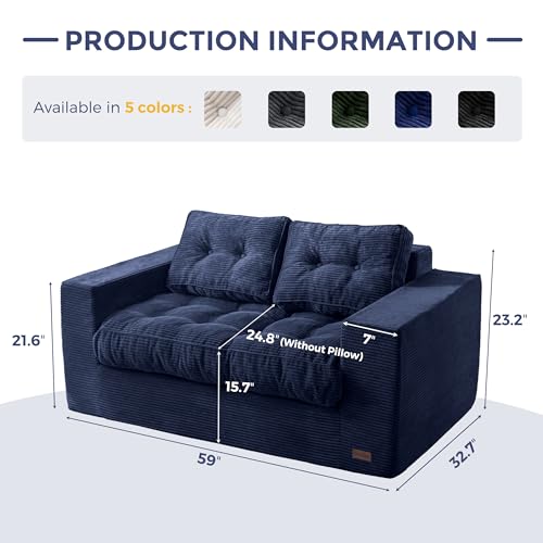 Image of MAXYOYO Loveseat Sofa Couch, Upholstered Bean Bag Chair Cloud Seat for Adults, Boneless Couch with Cushion & Pillows, Sofa in A Box, No Assembly Required, Corded Navy, 2-Seat