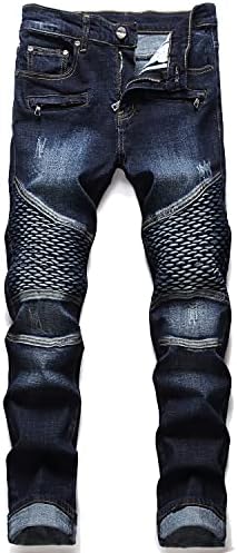 RXXKKK Men's Classic Zipper Biker Regular Fit Flex Jean (34, 1511 Dark Blue)