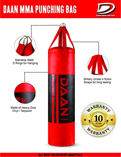 DAAN MMA Sacco da boxe per boxe, MMA, Muay Thai, MMA, Kickboxing, arti marziali, in vinile, morbido, per allenamento professionale, non riempito, colore: rosso