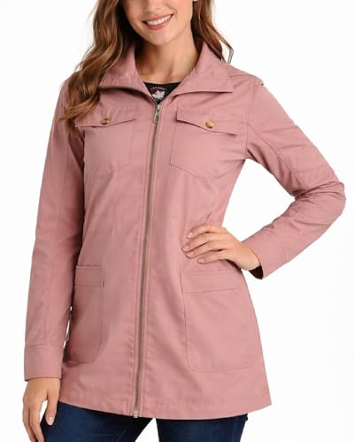 CANADA WEATHER GEAR Womens Utility Jacket - Long Sleeve Zip Up Hooded Safari Military Anorak Jackets for Women (Sizes: S-2XL) Size X-Large Rose