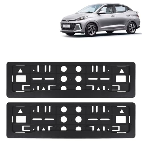 Image of KINGSWAY Aura Car Number Plate Frames for All 2023 Onwards Models of Hyundai Car Registration Plate Holders, Black Licence Plate Covers (Front and Rear), Universal Size 51.5 x 14.5 cm