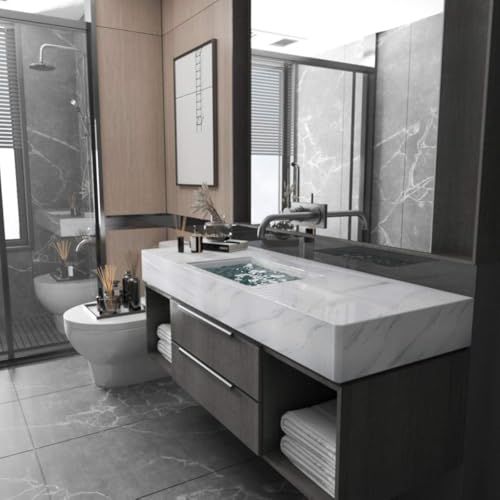 Image of Large White Marble Wallpaper Peel Stick Countertops Granite Conatact Paper | Thick 48 inchx197 inch Marble Counter Top Vinyl Wrap Waterproof Self-Adhesive Wall Paper DIY Furniture Sticker for Kitchen Countertop