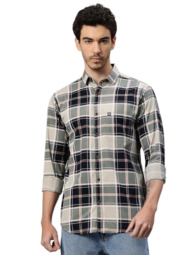 Image of Majestic Man Stylish Slim Fit Cotton Spread Collar Checked Casual Shirt