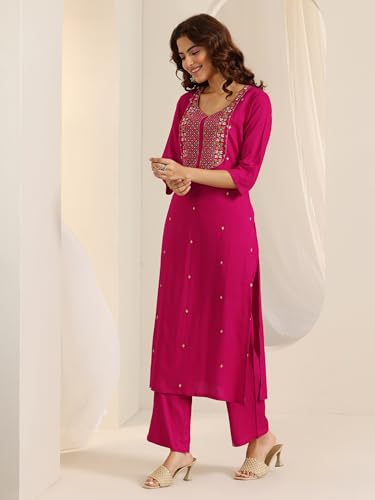Image of Libas Embroidered Viscose Straight Kurta With Trouser and Dupatta