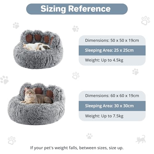 Luvore Katzenbett Flauschig von Pfote Form, Donut Hundebetten Katzenbetten Waschbar, Cat Bed Bequem und Weich für Katzen Kleine Hunde Größe 60cm