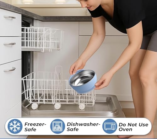Image of NYALA Stainless Steel Toddler Plates Silicone Suction, Non-Slip Baby Plates BPA Free,Unbreakable Dishwasher Safe (Blue, Bowl)
