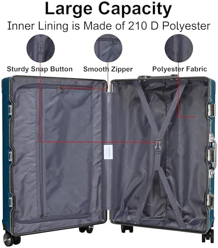 Cabin Pro Light Weight Aluminum Frame Fashion Trolley Luggage Polycarbonate Hard Case Checked Luggage with 4 Quite 360° Double wheels, CP001 (Checked Luggage 28-Inch, D. Blue) – 5