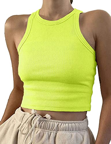 Image of Artfish Women Casual Basic Sleeveless High Neck Rib-Knit Y2k Crop Tank Top