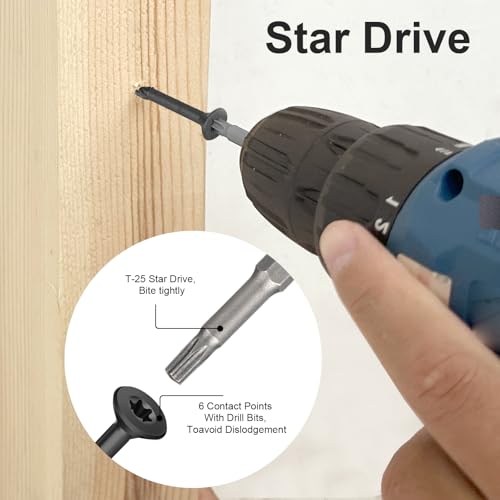 Image of Deck Screws 1-1 /2 Inch, Wood Screws #8x1-1 /2 inch, 140 Pcs Black | Rust Resistant Epoxy Coated, Outdoor Wood Screws, Torx Screws Exterior Fence Screws, T25 Star Bit Included 1 lbs