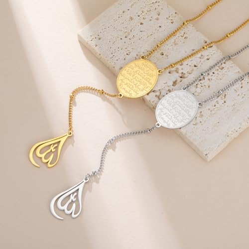 VASSAGO Islamic Ayatul Kursi Oval Necklace for Women Allah Teardrop Necklaces Arabic Muslim Quran Calligraphy Pendant Stainless steel Pendant Islam Eid Ramadan Gift Jewelry (Ayatul Kursi Necklace-G) by VASSAGO - Used condition - Image 6