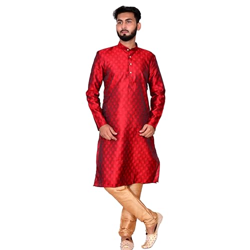 RICHART Men's Peach Jacquard silk kurta pajama set ethnic traditional wear Indian party suit kurta men