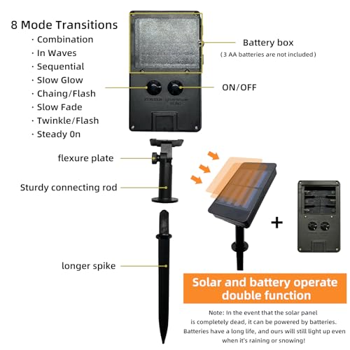 IJG Luzes de corda solar de Natal ao ar livre à prova d'água, 200 LEDs, 8 modos e temporizador, tub