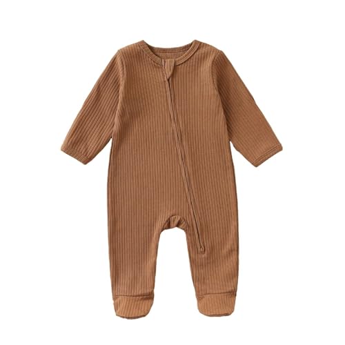 Body Bebé Otoño Invierno Mono Manga Larga Cremallera Ropa Recién Nacido Pantalone Niño 0 1 Año Confortable (Brown, 18-24 Months)
