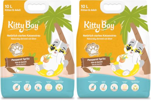 KittyBay – Pawperol Spritz – Arena para Gatos Eco aglomerante y sin Polvo, Tofu y Mandioca, 10 litros (Paquete de 2)