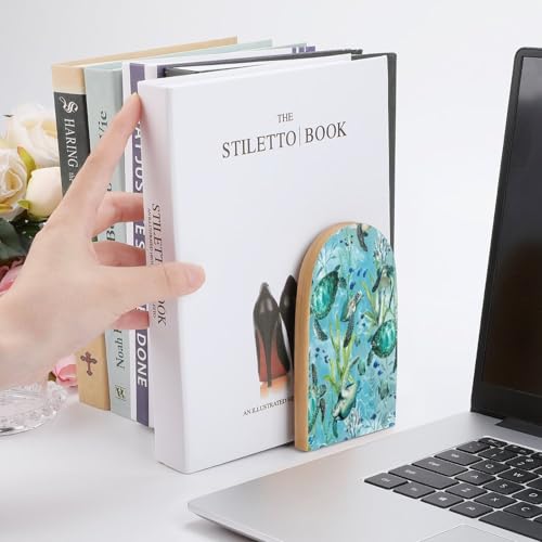 Sujetalibros de madera azul organizador de libros antideslizante resistente para estantes 7