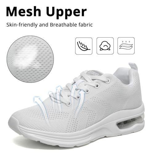 Womens Trainers Outdoor Running Shoes Air Cushion Athletic Walking Shoes Ladies Sneakers Breathable Mesh Sport Shoes Lightweight Tennis Shoes Workout Casual Jogging Shoes White - Image 2