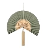Bloomingville JAIME Wanddeko Grün - Deko Bambus Wanddeko mit grünen Falten, Beige Mitte und Quaste, L 75 x H 70 cm, inklusive Aufhängeschlaufe