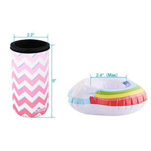 Bluecell 3pcs 12oz Slim Neoprene Insulators Can Sleeves Beer Can Coolie Covers & 3pcs Inflatable Drink Holder Pool Drink Floats Cup Coasters with Inflator (Chevron) - Thumbnail 7