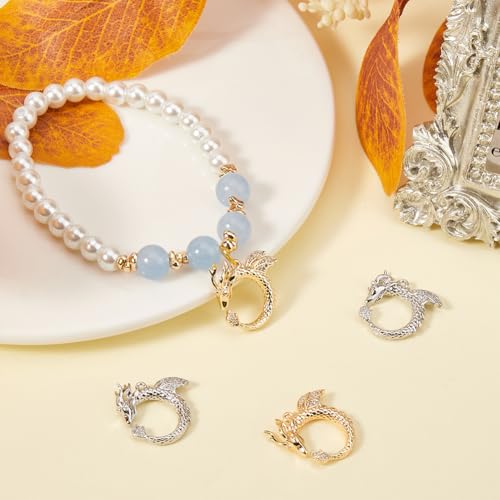 Beebeecraft 1 Box 4Pcs Flying Dragon Charm 18K Gold & Platinum Plated Brass Pendant Charms Round Dangle Cubic Zirconia Vintage Dragon Totem Charms for Jewelry Making Necklace Bracelet Supplies DIY - Image 4