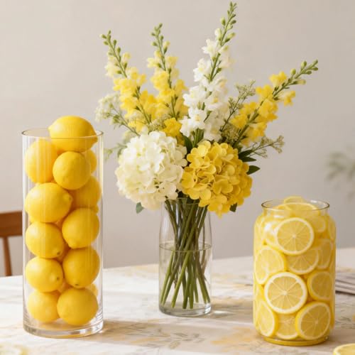 20 Stück Künstliche Zitronenscheiben für Zitronendeko,Zitronen Kostüm Accessoires & ZitronenGirlande, Ideal für Zitronen Deko Geburtstag, Party, Fotografie Requisiten und Küche Tischdekoration